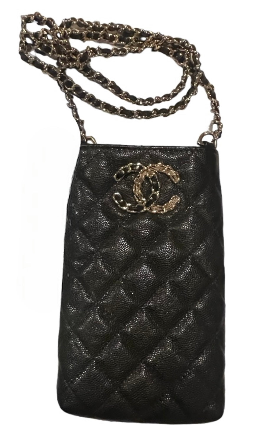 Chanel Quilted Phone Holder In Black Caviar Leather Cross Body Bag (2020)