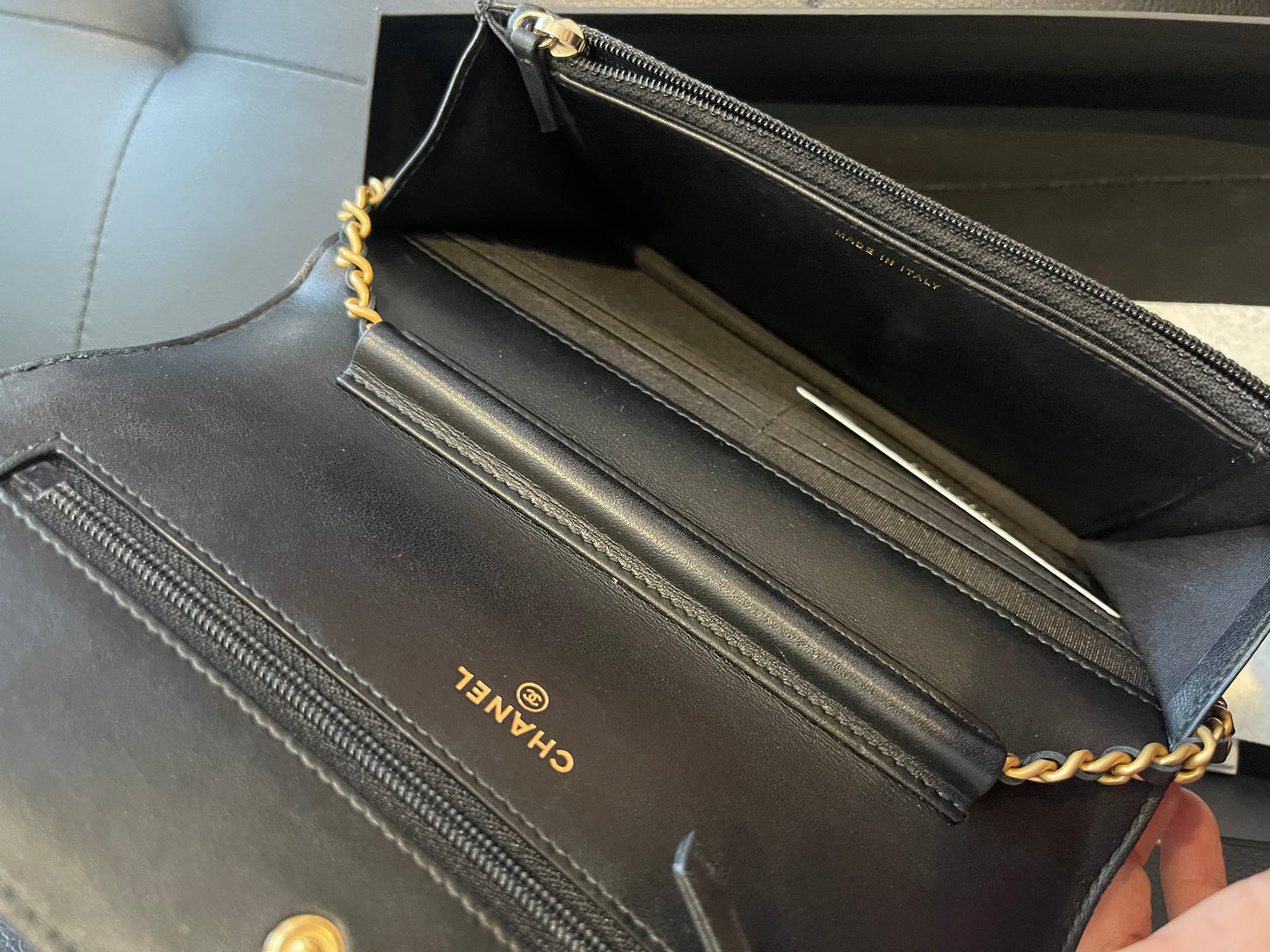 Chanel Wallet on Chain Quilted Cc Filigree Woc Black Caviar Leather Cross Body Bag