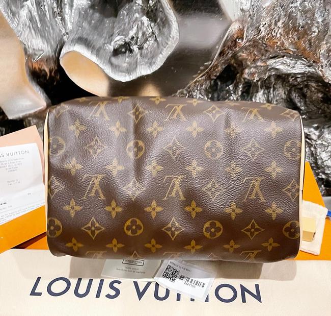 Speedy 25 Brown Monogram Canvas and Calfskin Cross Body Bag