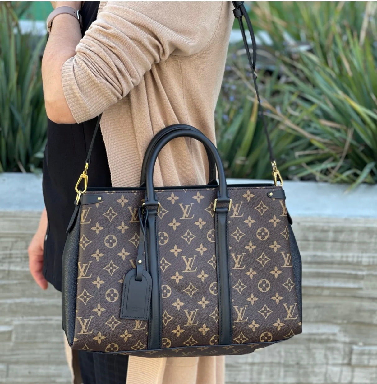 Louis Vuitton Soufflot Tote MM Brown Canvas Coated Leather