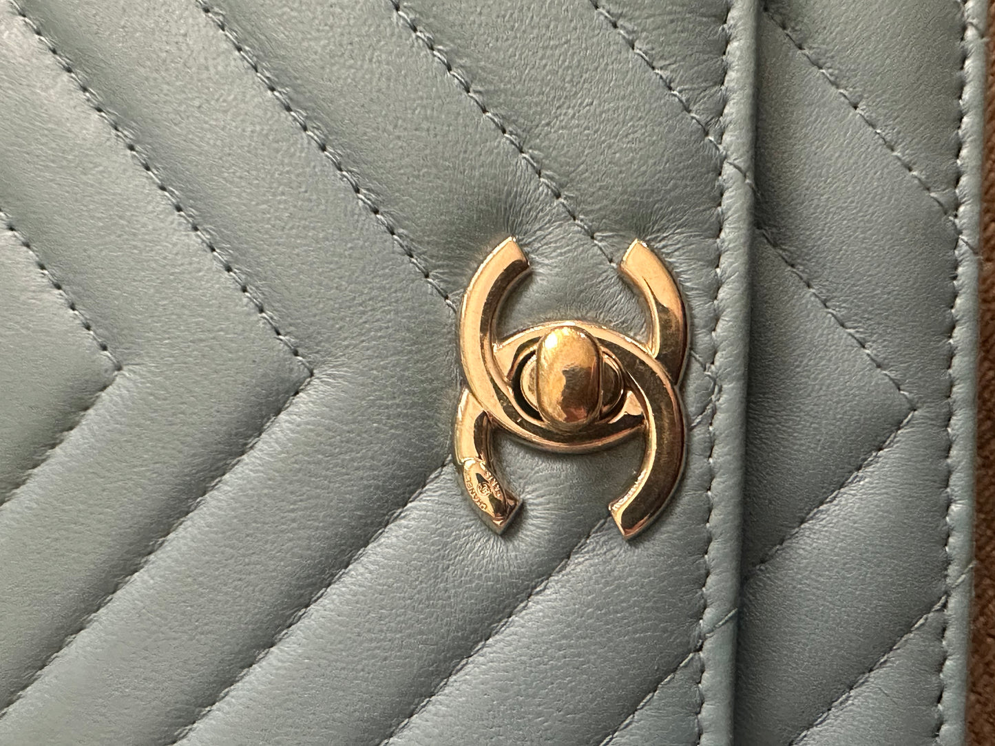 Chanel Wallet on Chain Lambskin Chevron Quilted Trendy Cc Woc Light Bl Blue Leather Cross Body Bag