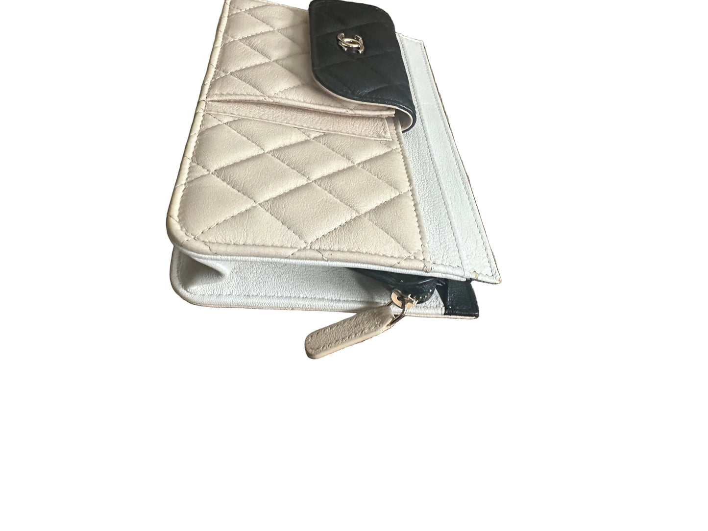 Chanel Goatskin Quilted Tri-Color In & Out Chain Wallet Beige w Black Pocket