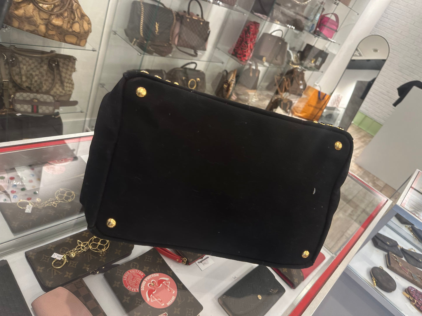 Prada Black Canvas Bag w Stones and Strap