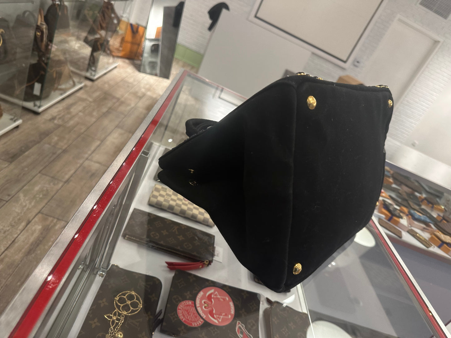 Prada Black Canvas Bag w Stones and Strap