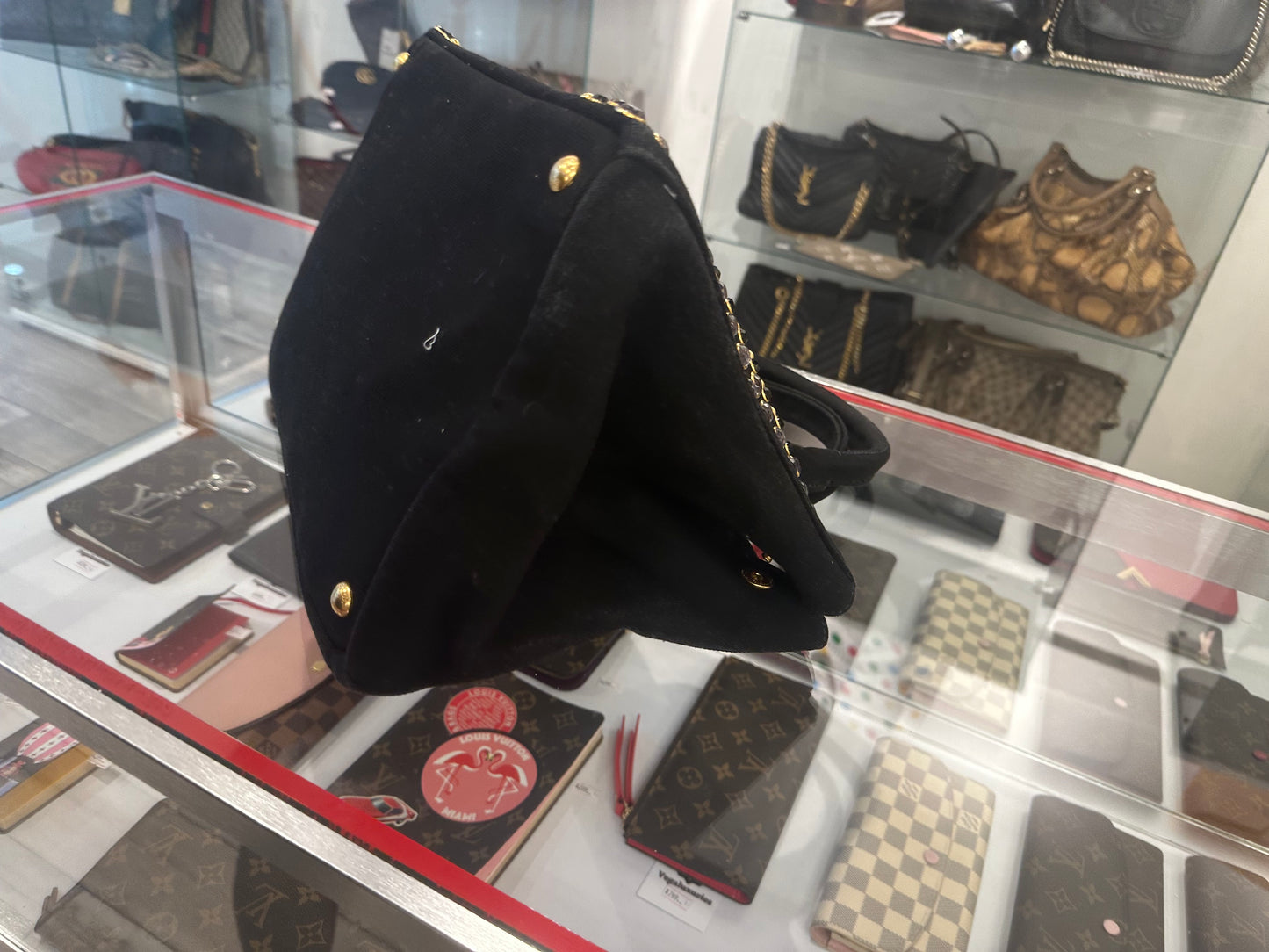 Prada Black Canvas Bag w Stones and Strap