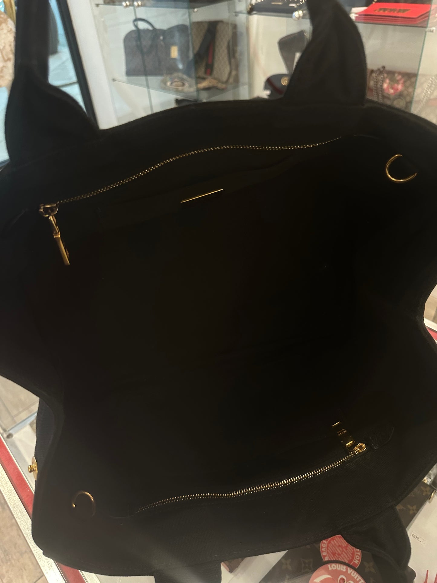 Prada Black Canvas Bag w Stones and Strap