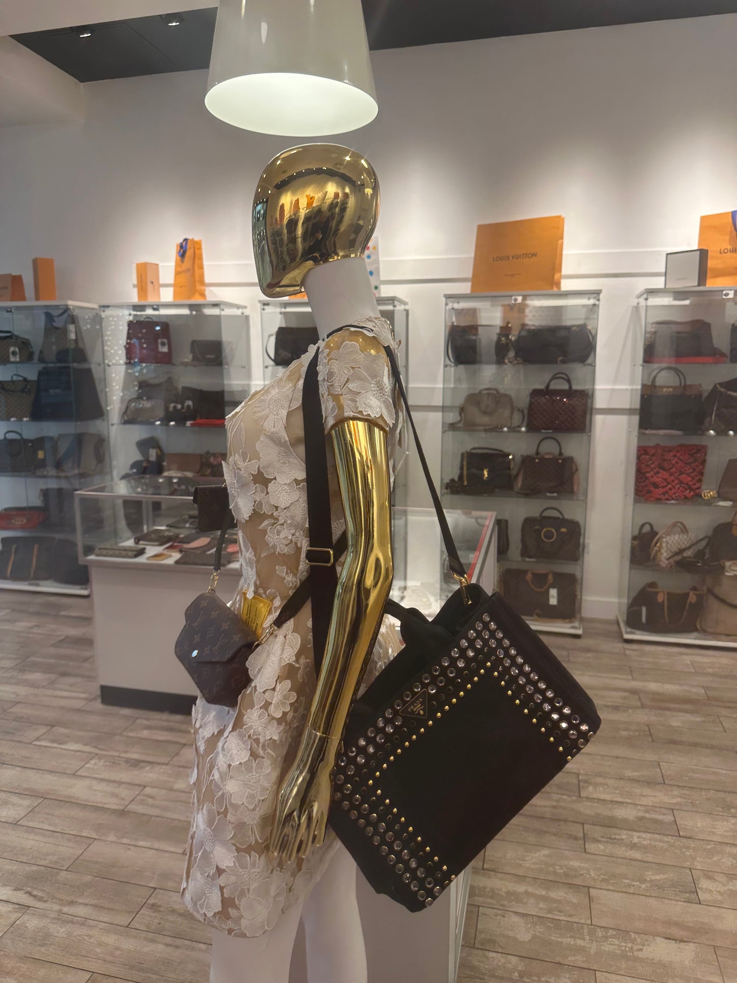 Prada Black Canvas Bag w Stones and Strap