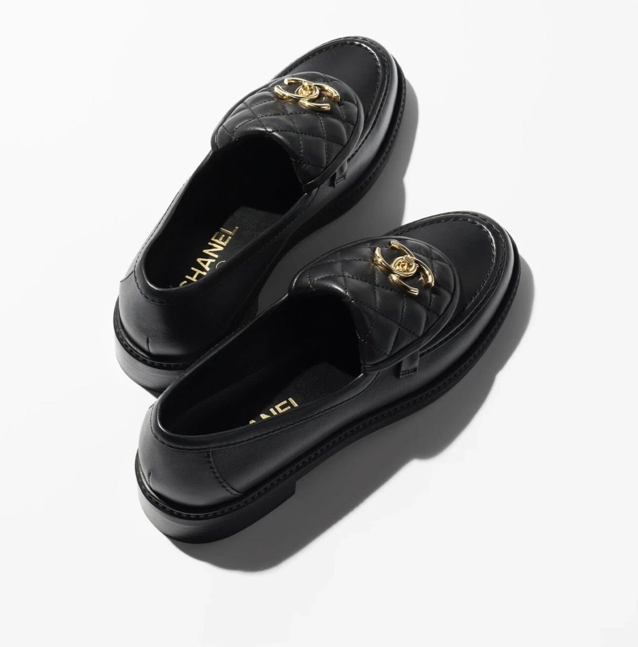 Preowned Chanel Black Moccasins Loafers Shoes (black) 38.5 (Used) Preowned Chanel Black Moccasins Loafers Shoes (black) 38.5 (Used)