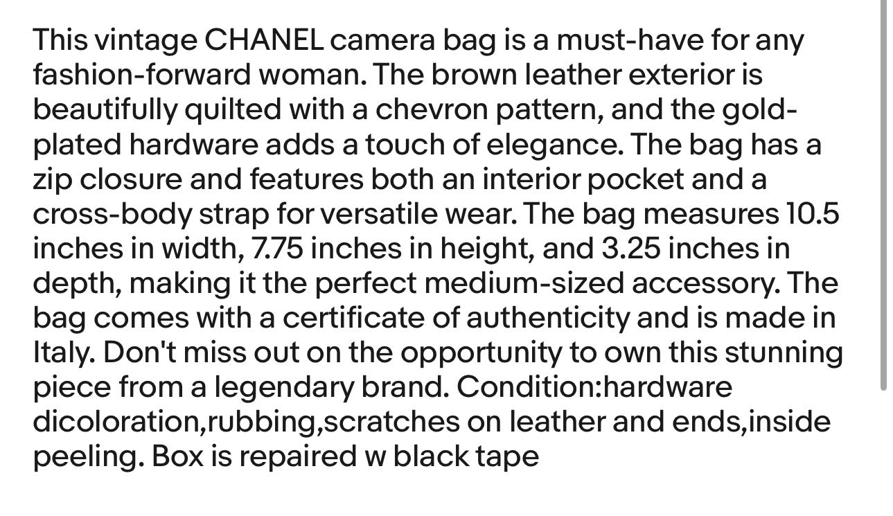 CHANEL Vintage Brown Leather Chevron Quilted Camera Bag Gold Chain + Tassel