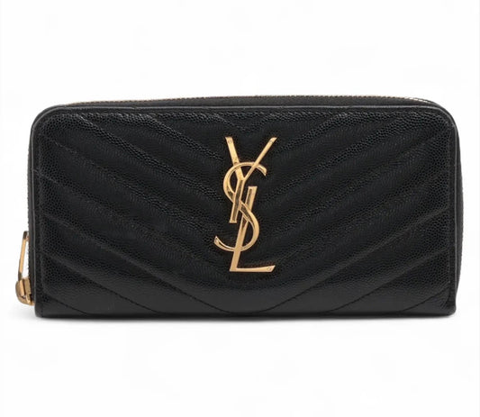 Yves Saint Laurent Paris Leather Zip Round Wallet Black
