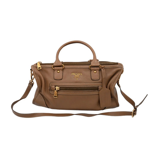Prada Neutral Vitello Dainotop Handle Crossbody Bag