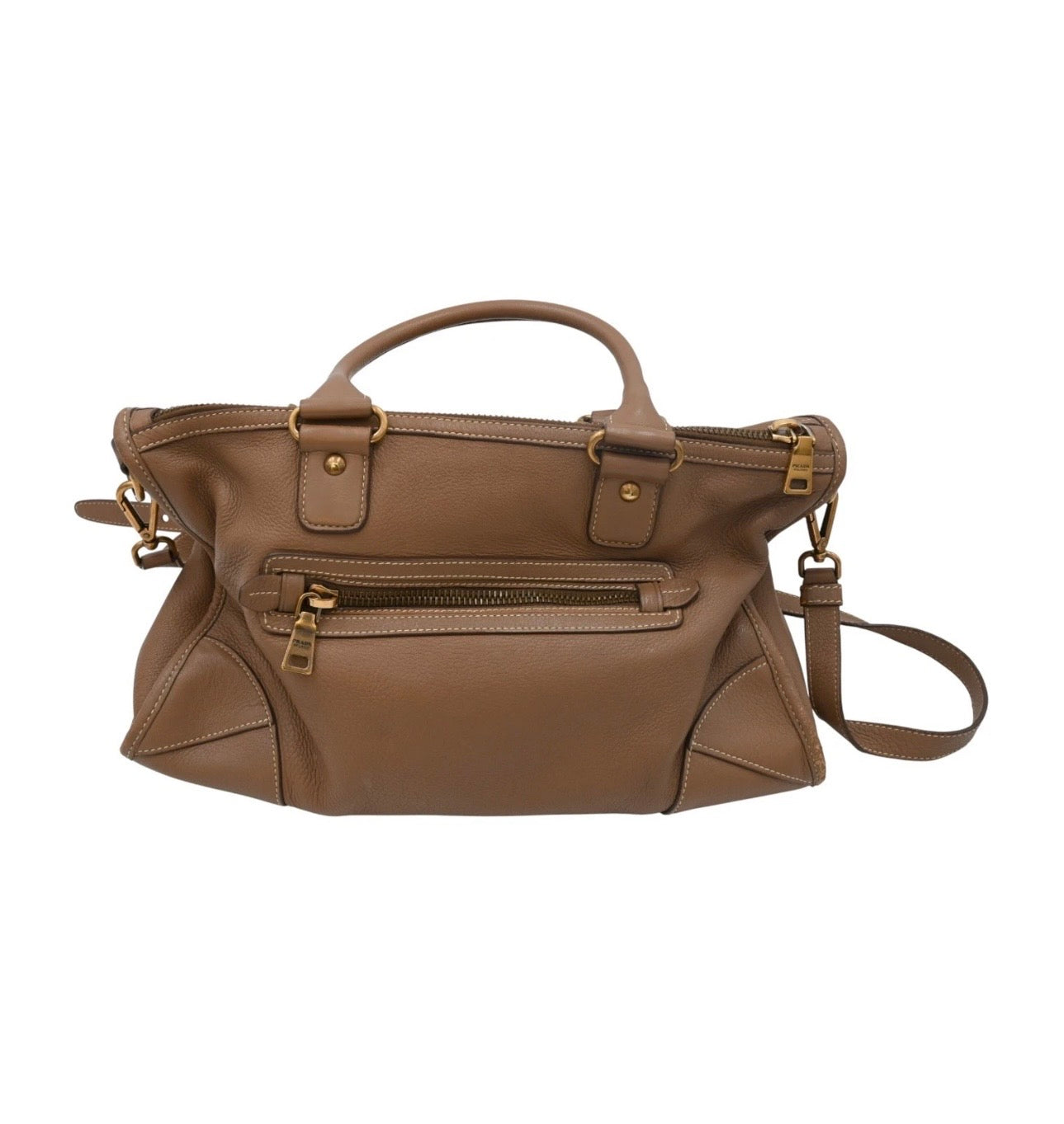 Prada Neutral Vitello Dainotop Handle Crossbody Bag
