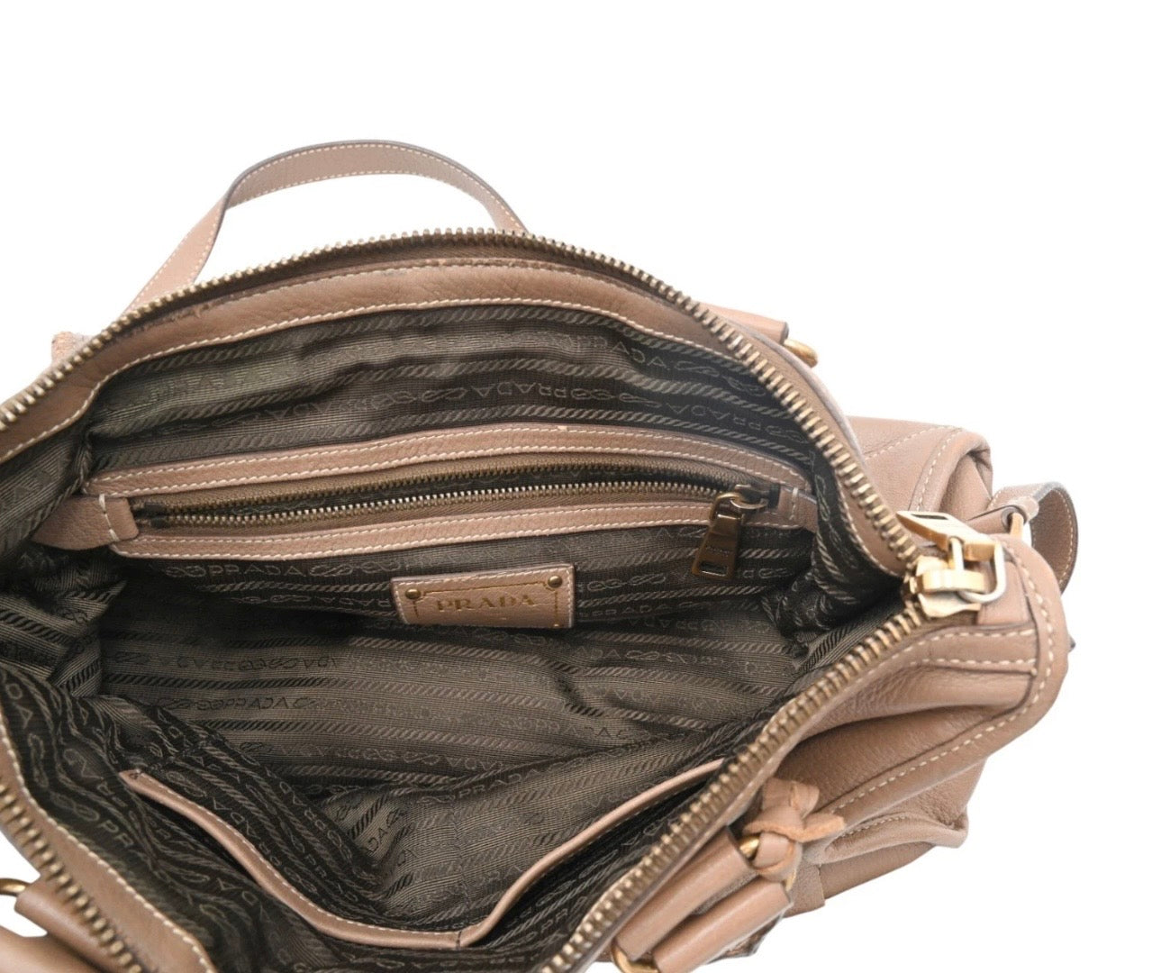 Prada Neutral Vitello Dainotop Handle Crossbody Bag