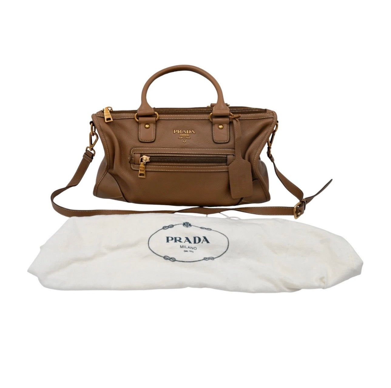 Prada Neutral Vitello Dainotop Handle Crossbody Bag