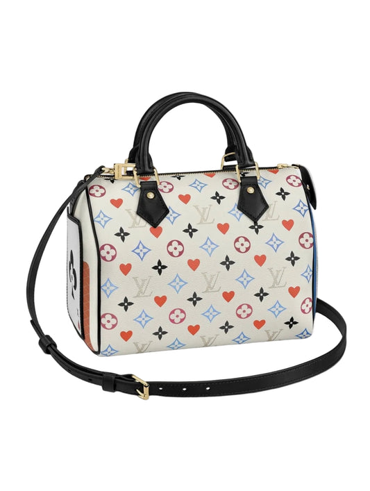 Louis Vuitton Speedy Game On 25 White Canvas Cross Body Bag