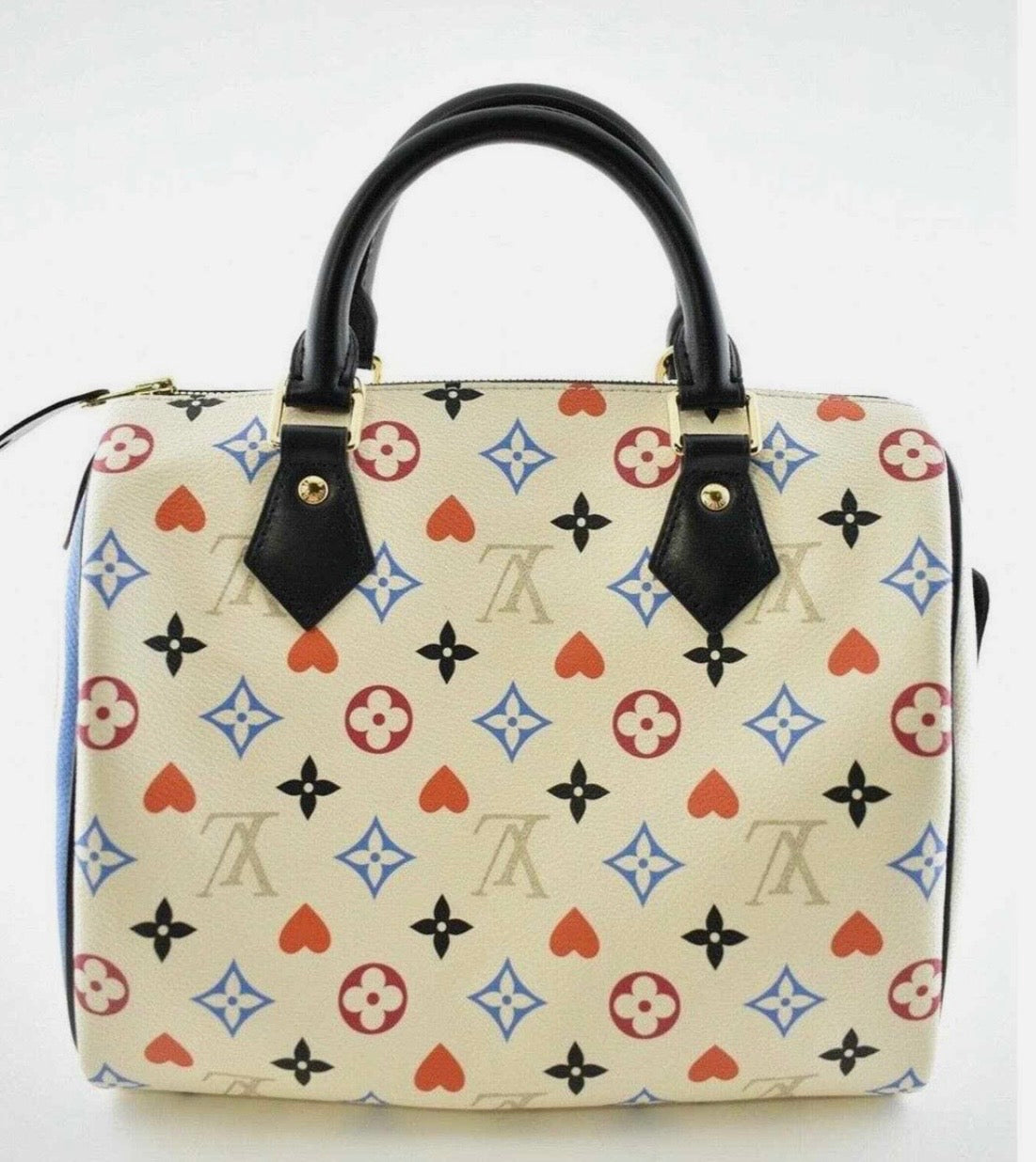 Louis Vuitton Speedy Game On 25 White Canvas Cross Body Bag