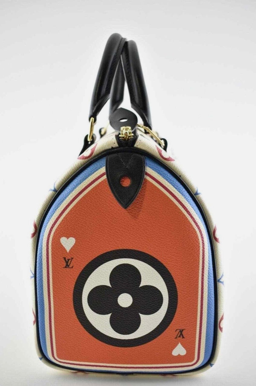 Louis Vuitton Speedy Game On 25 White Canvas Cross Body Bag