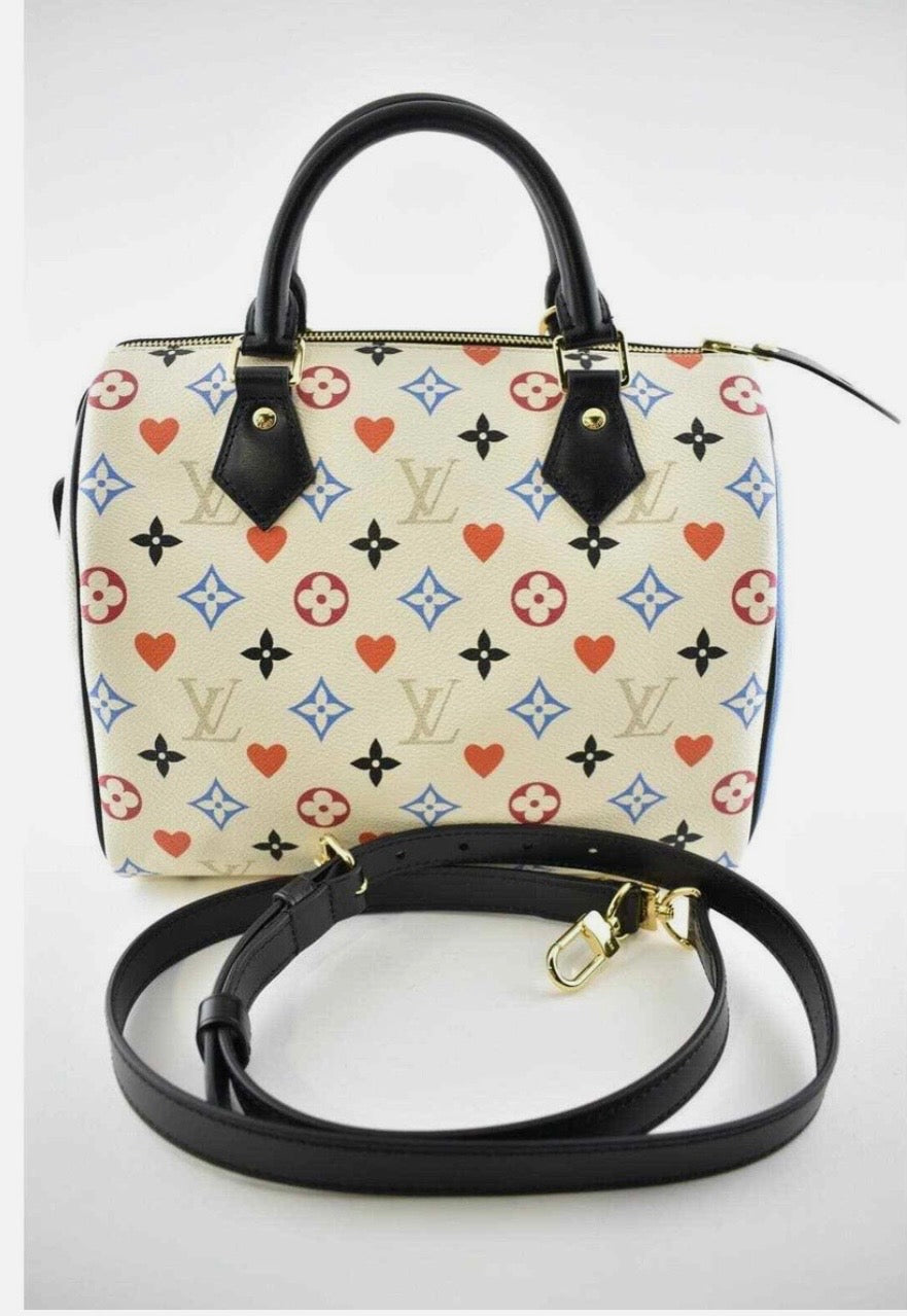 Louis Vuitton Speedy Game On 25 White Canvas Cross Body Bag