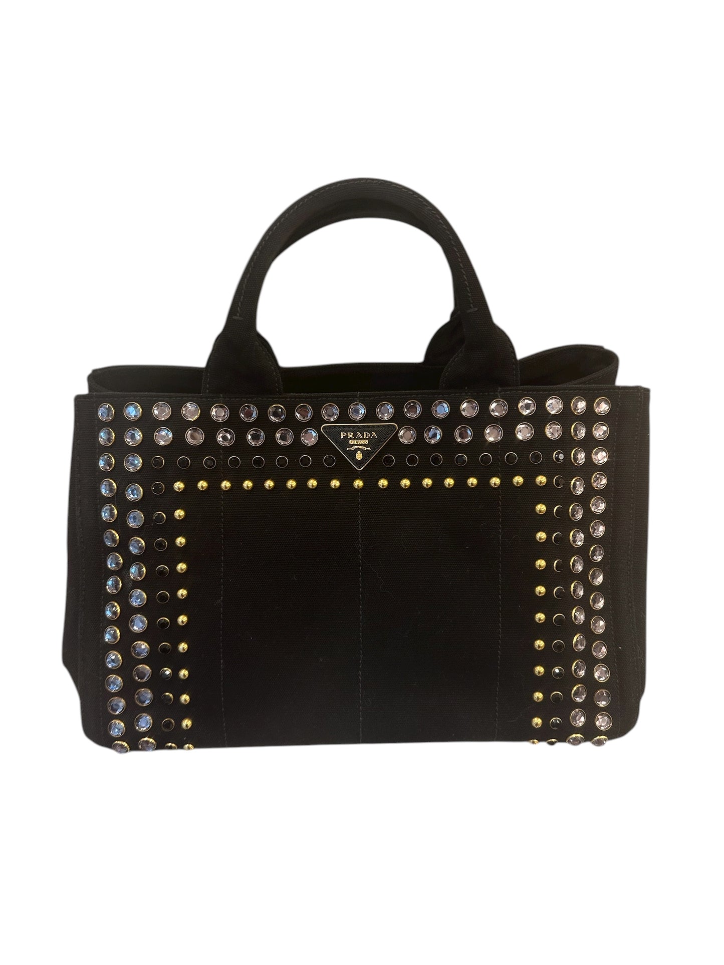 Prada Black Canvas Bag w Stones and Strap