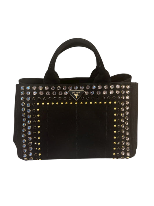 Prada Black Canvas Bag w Stones and Strap