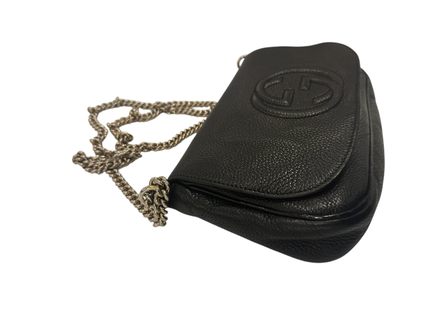 Gucci Pebbled Calfskin Medium Soho Flap Crossbody Camelia