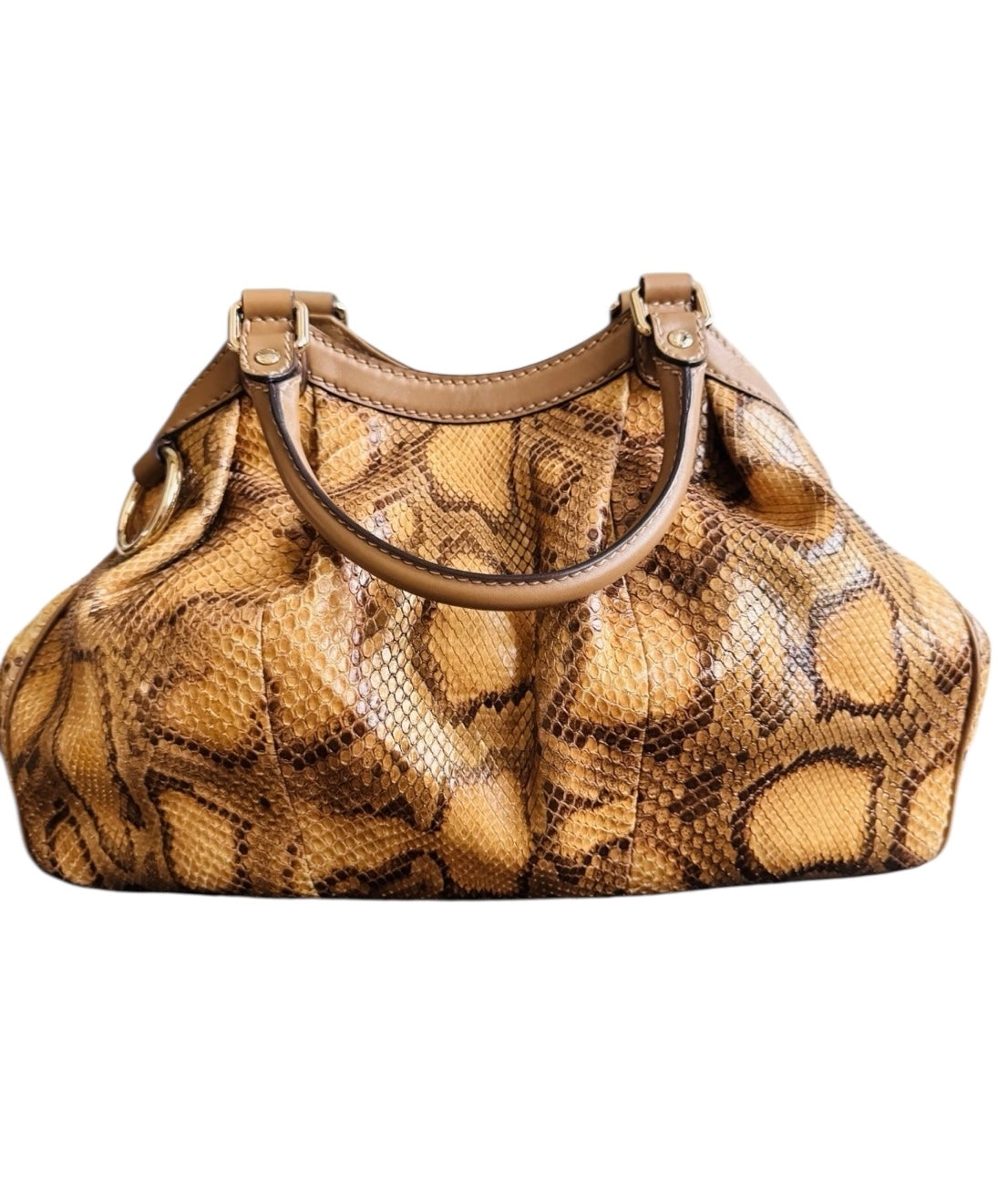 Gucci Sukey Python Leather Handbag Women's Brown