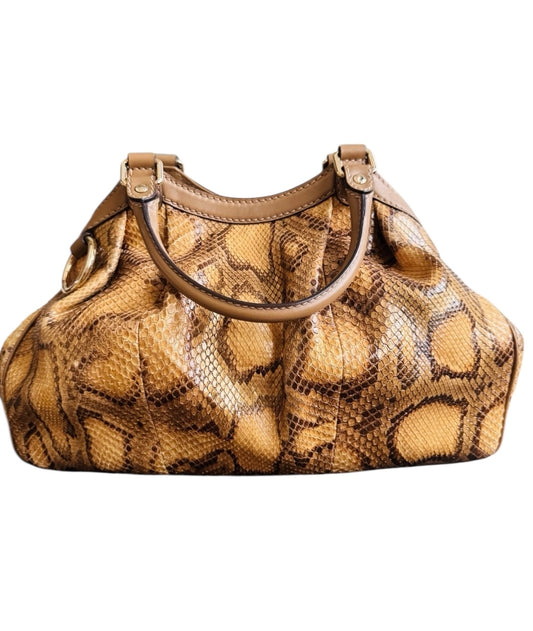 Gucci Sukey Python Leather Handbag Women's Brown