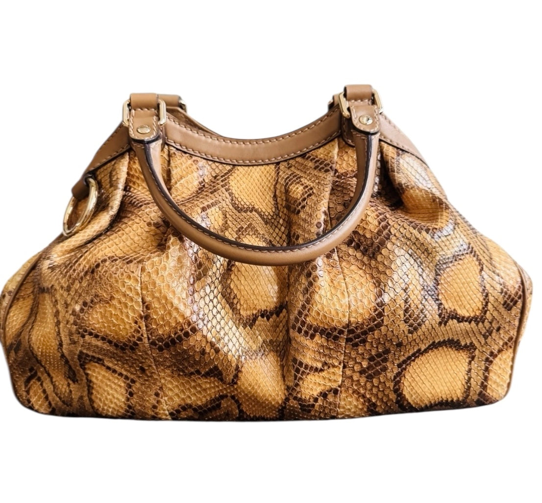 Gucci Sukey Python Leather Handbag Women's Brown