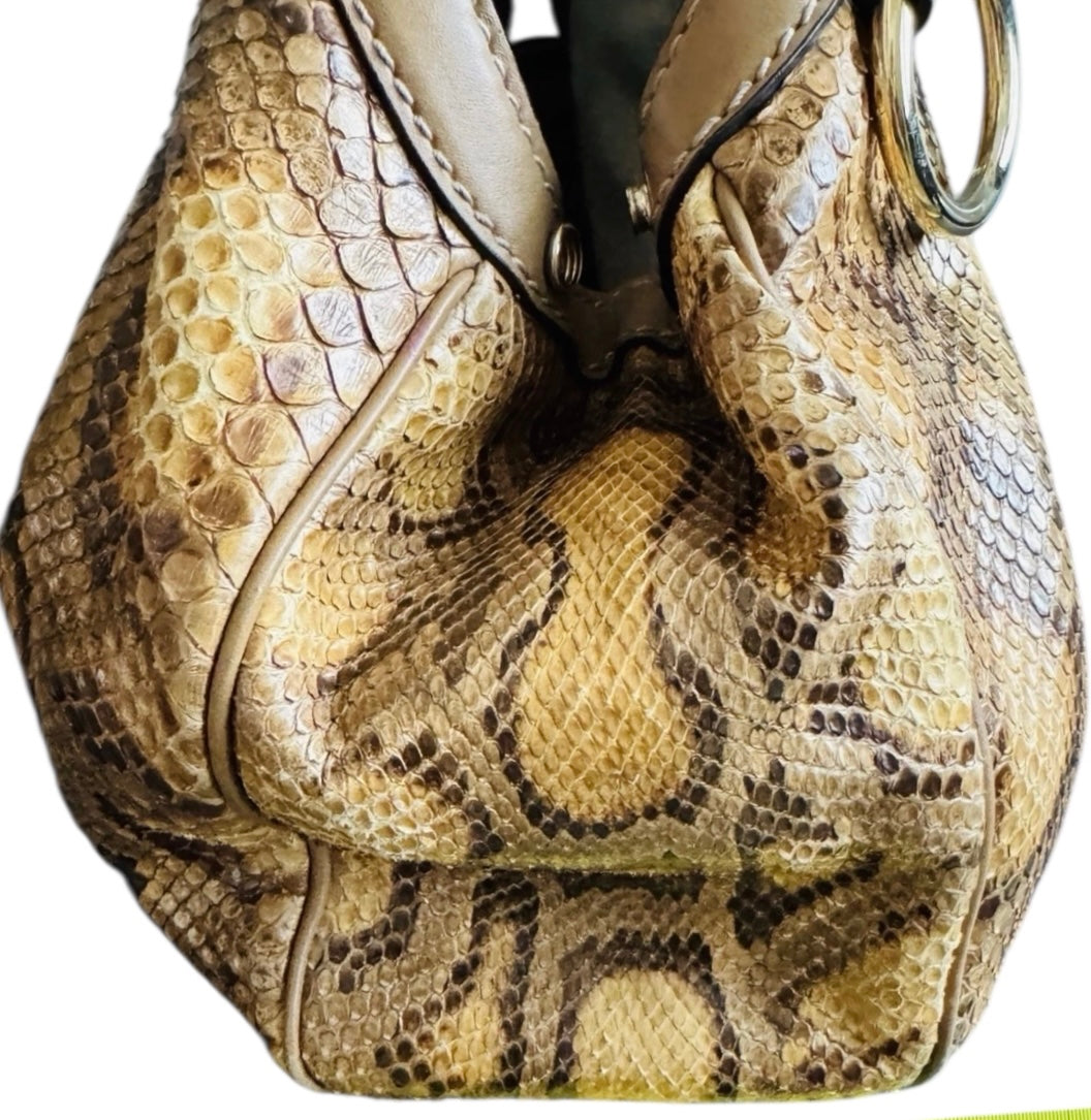 Gucci Sukey Python Leather Handbag Women's Brown