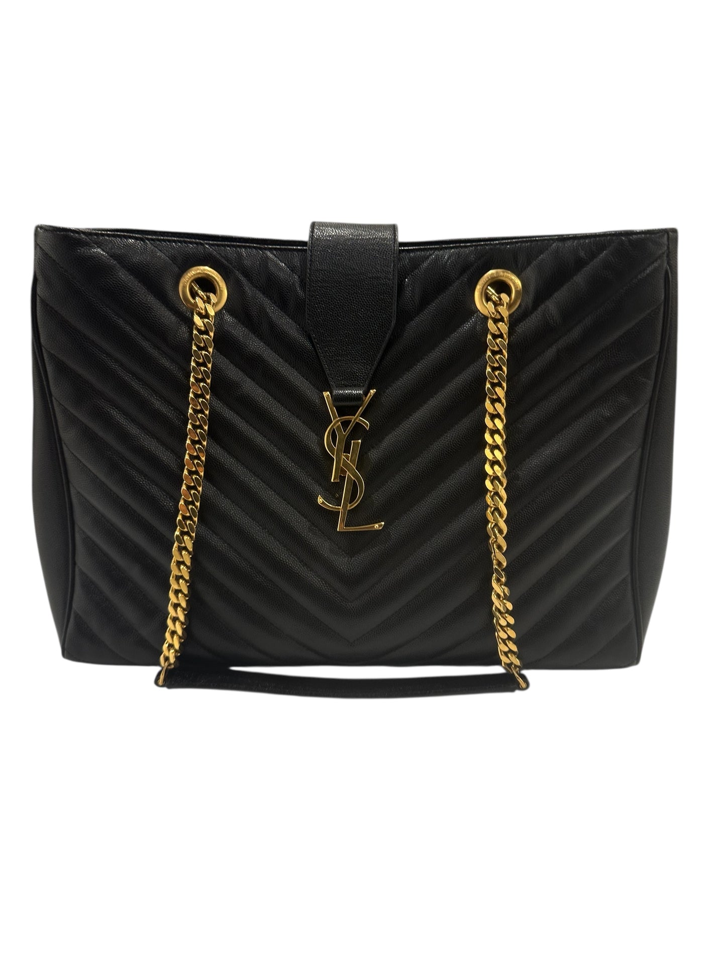 Yves Saint Laurent Monogram Grain De Poudre Matelasse Chevron Black Calfskin Shoulder Bag