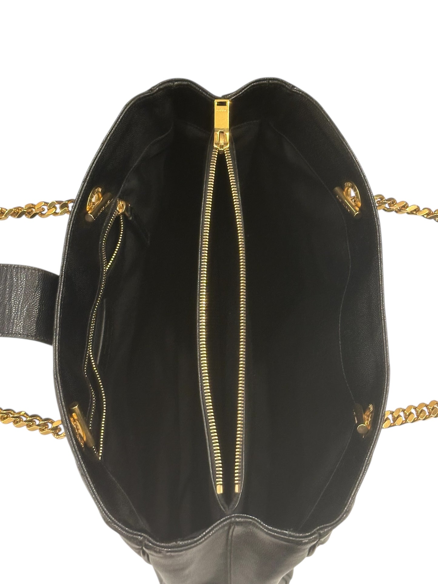 Yves Saint Laurent Monogram Grain De Poudre Matelasse Chevron Black Calfskin Shoulder Bag