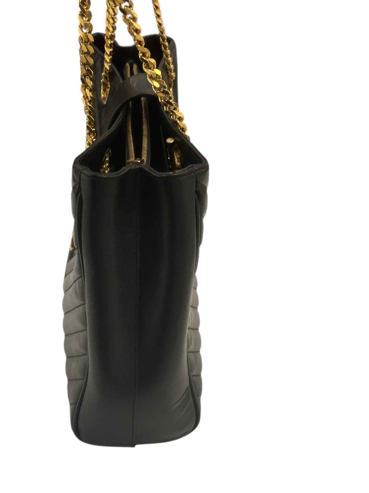 Yves Saint Laurent Monogram Grain De Poudre Matelasse Chevron Black Calfskin Shoulder Bag