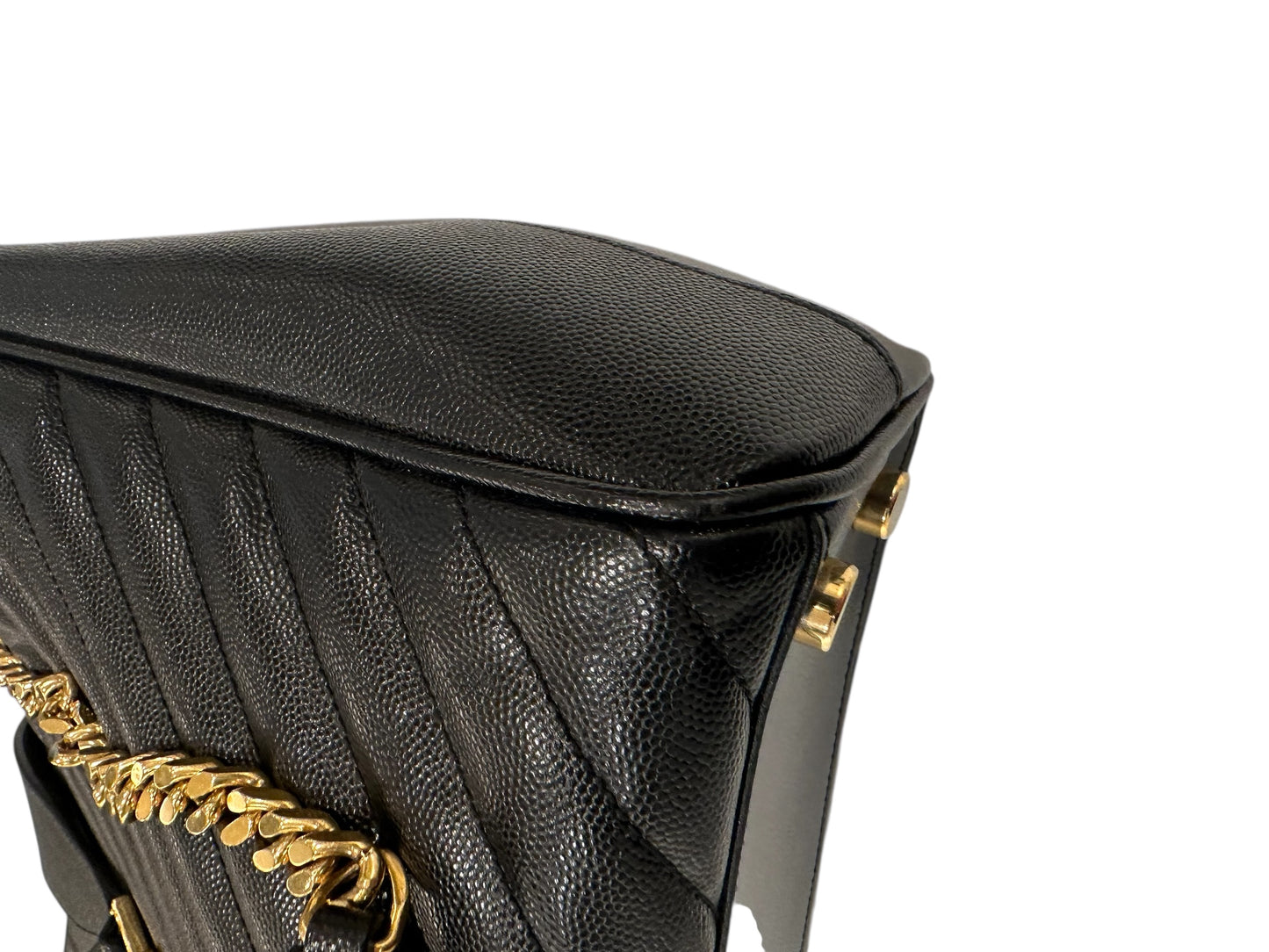 Yves Saint Laurent Monogram Grain De Poudre Matelasse Chevron Black Calfskin Shoulder Bag