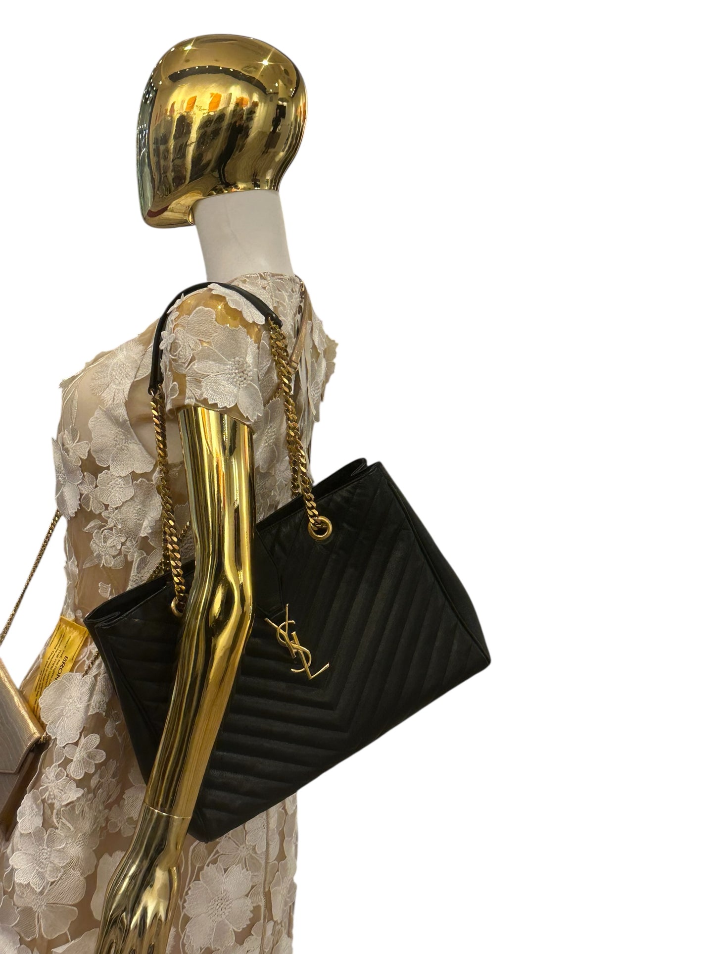 Yves Saint Laurent Monogram Grain De Poudre Matelasse Chevron Black Calfskin Shoulder Bag