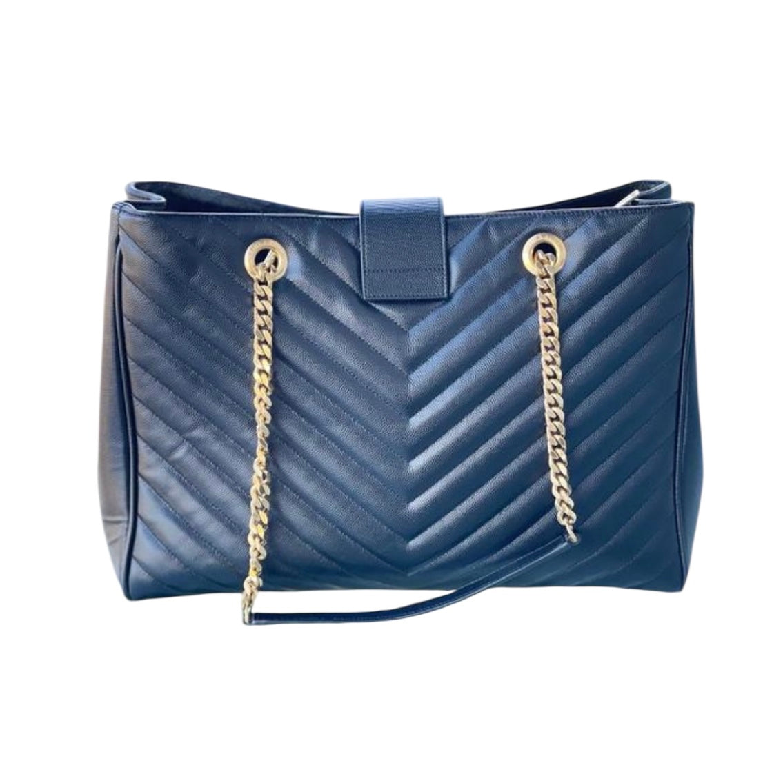 Yves Saint Laurent Monogram Grain De Poudre Matelasse Chevron Black Calfskin Shoulder Bag