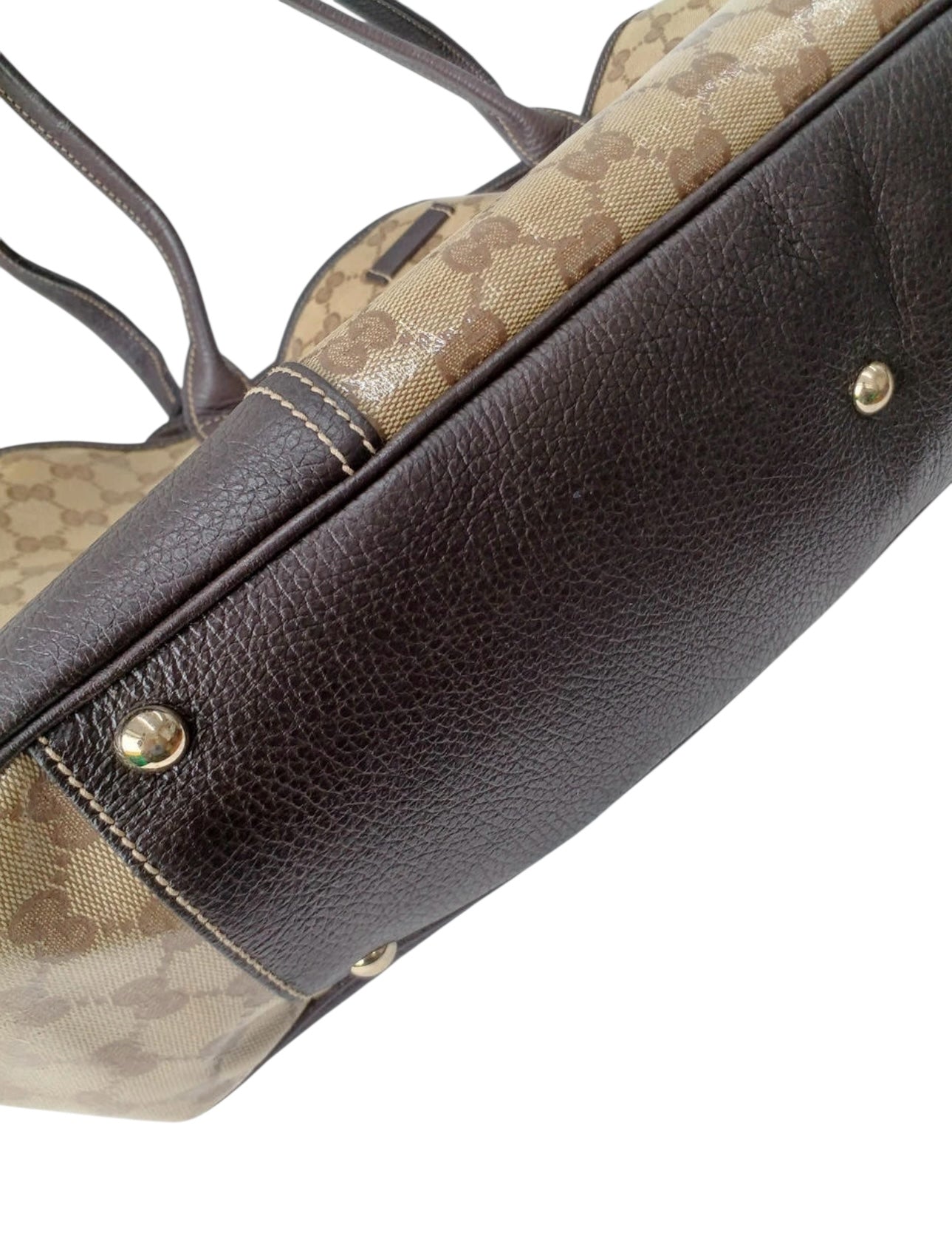 Gucci GG Canvas Tote Bag with Brown Leather Trim