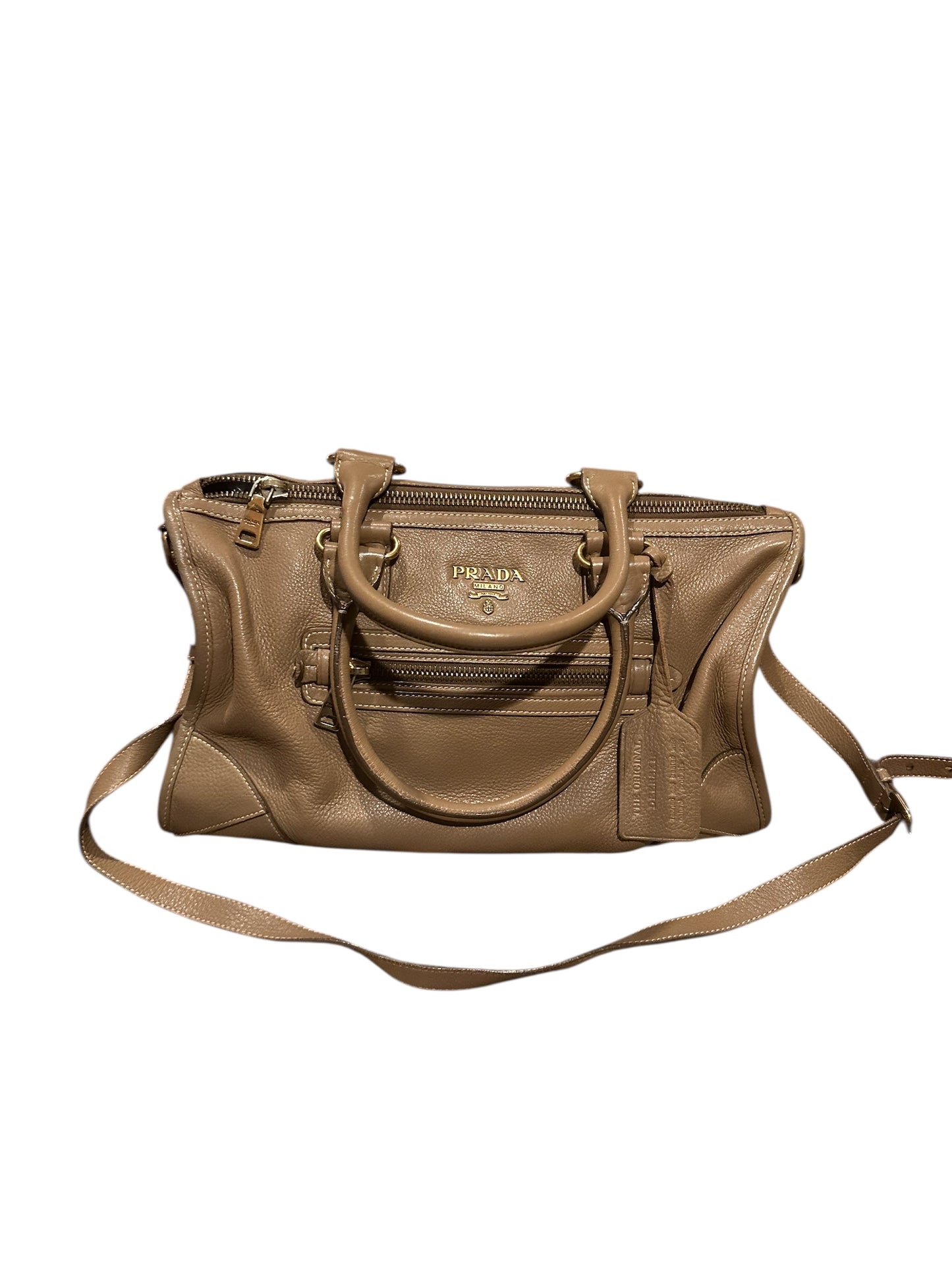 Prada Neutral Vitello Dainotop Handle Crossbody Bag