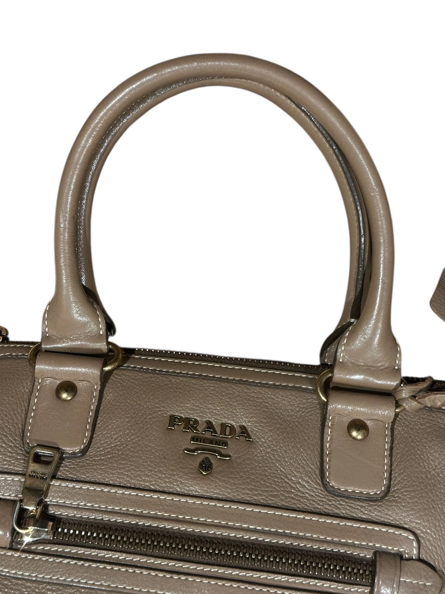 Prada Neutral Vitello Dainotop Handle Crossbody Bag