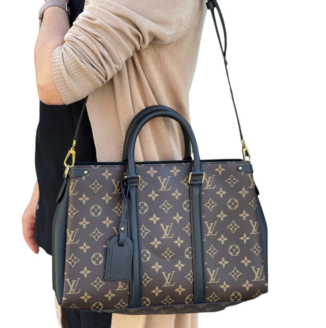 Louis Vuitton Soufflot Tote MM Brown Canvas Coated Leather