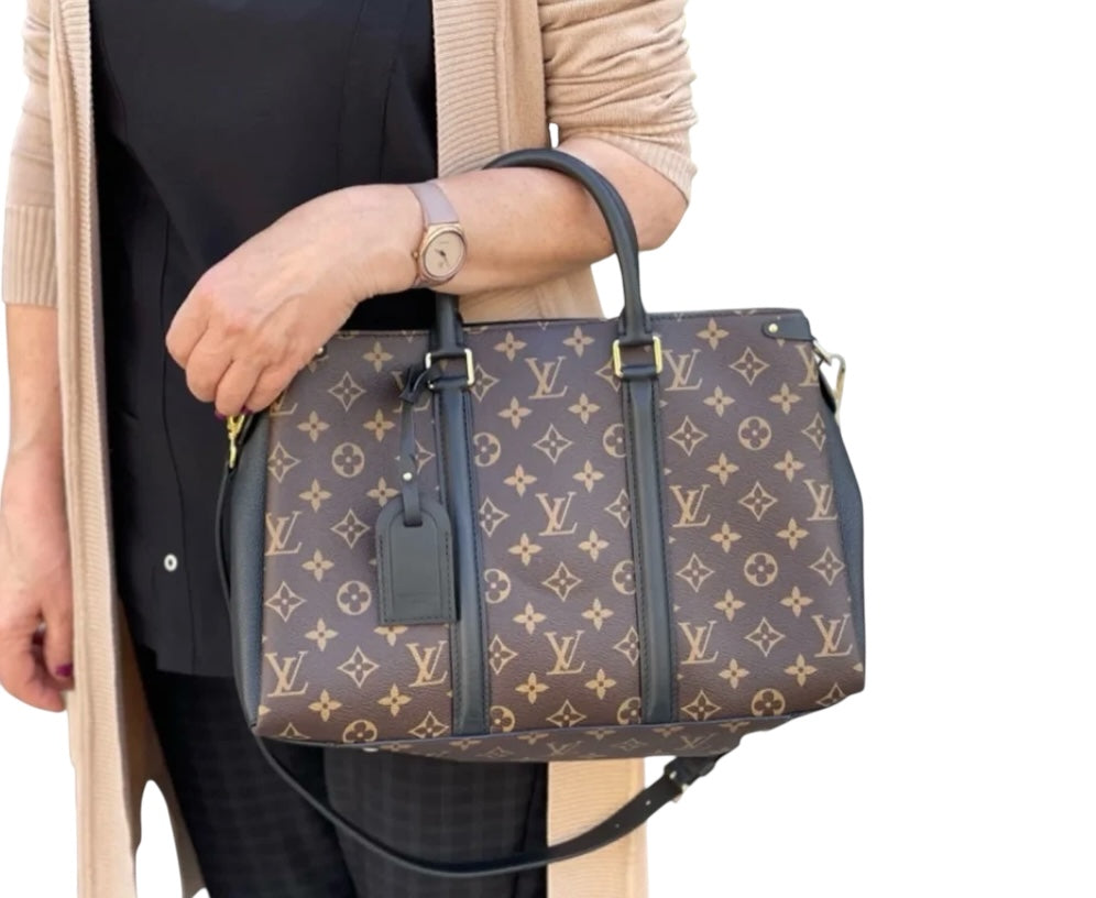 Louis Vuitton Soufflot Tote MM Brown Canvas Coated Leather