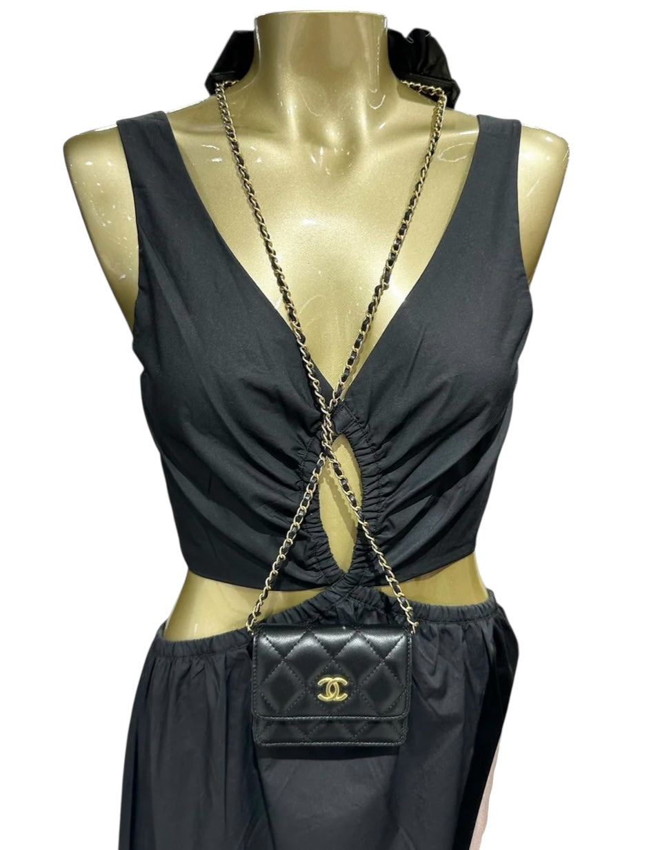 Chanel Small Black Trendy Mini WOC Wallet On Chain Card Coin Flap Bag