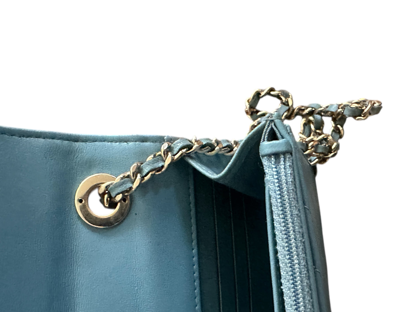 Chanel Wallet on Chain Lambskin Chevron Quilted Trendy Cc Woc Light Bl Blue Leather Cross Body Bag
