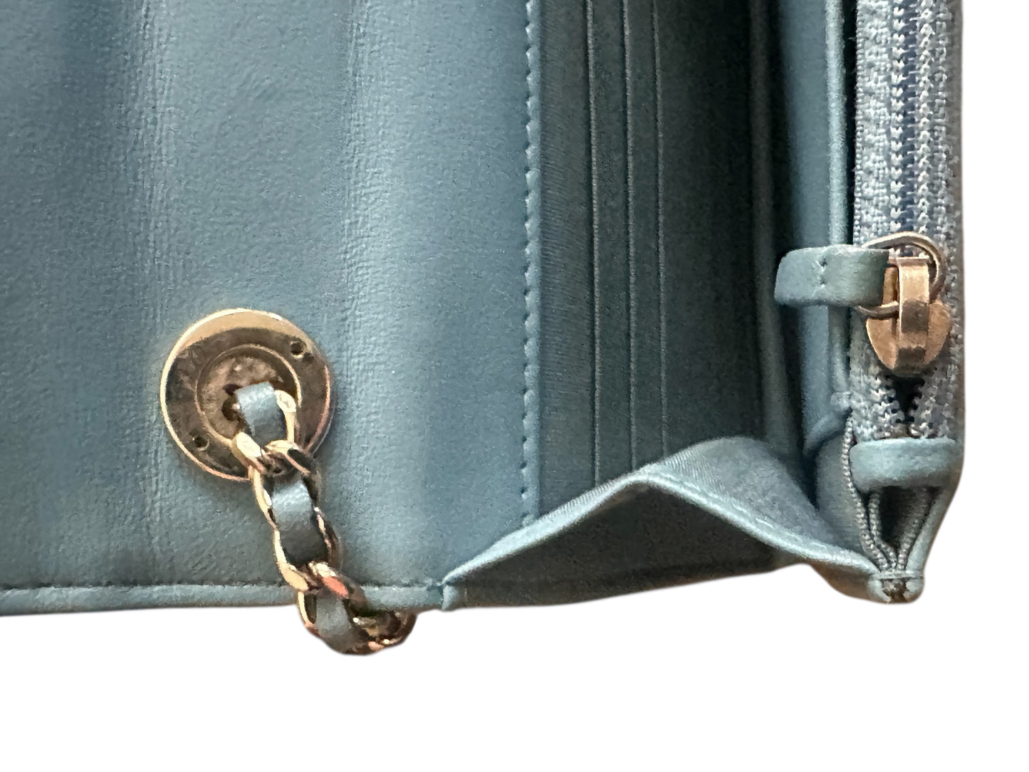 Chanel Wallet on Chain Lambskin Chevron Quilted Trendy Cc Woc Light Bl Blue Leather Cross Body Bag