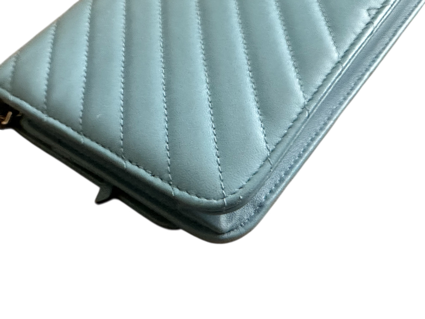 Chanel Wallet on Chain Lambskin Chevron Quilted Trendy Cc Woc Light Bl Blue Leather Cross Body Bag