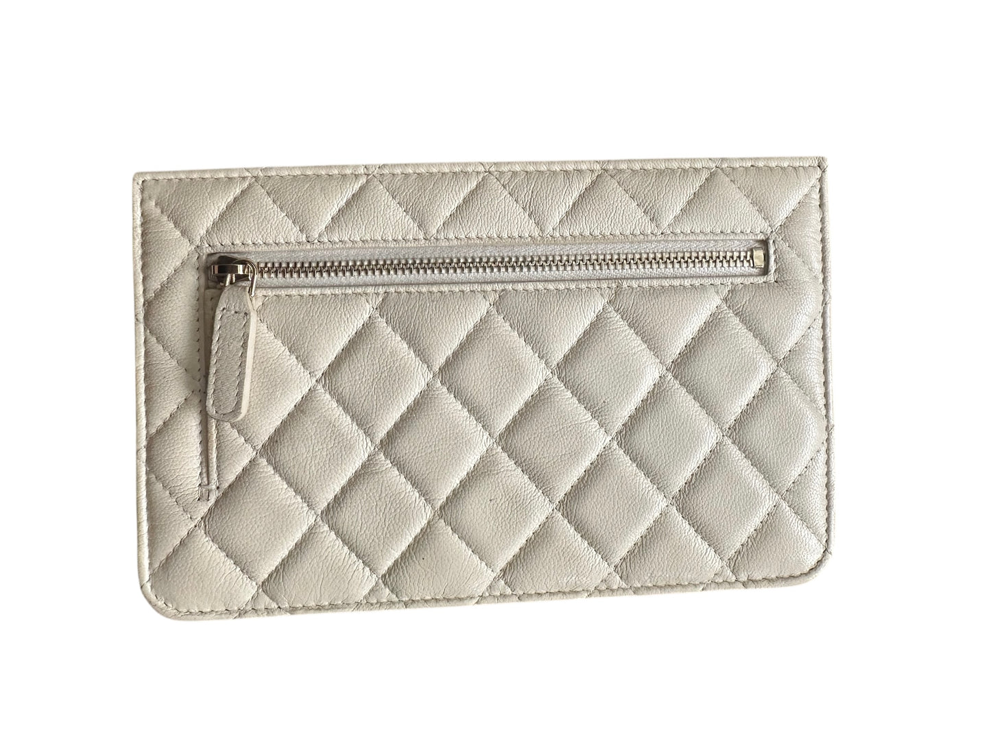 Chanel Goatskin Quilted Tri-Color In & Out Chain Wallet Beige w Black Pocket