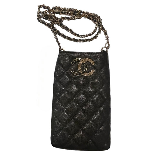 Chanel Quilted Phone Holder In Black Caviar Leather Cross Body Bag (2020)