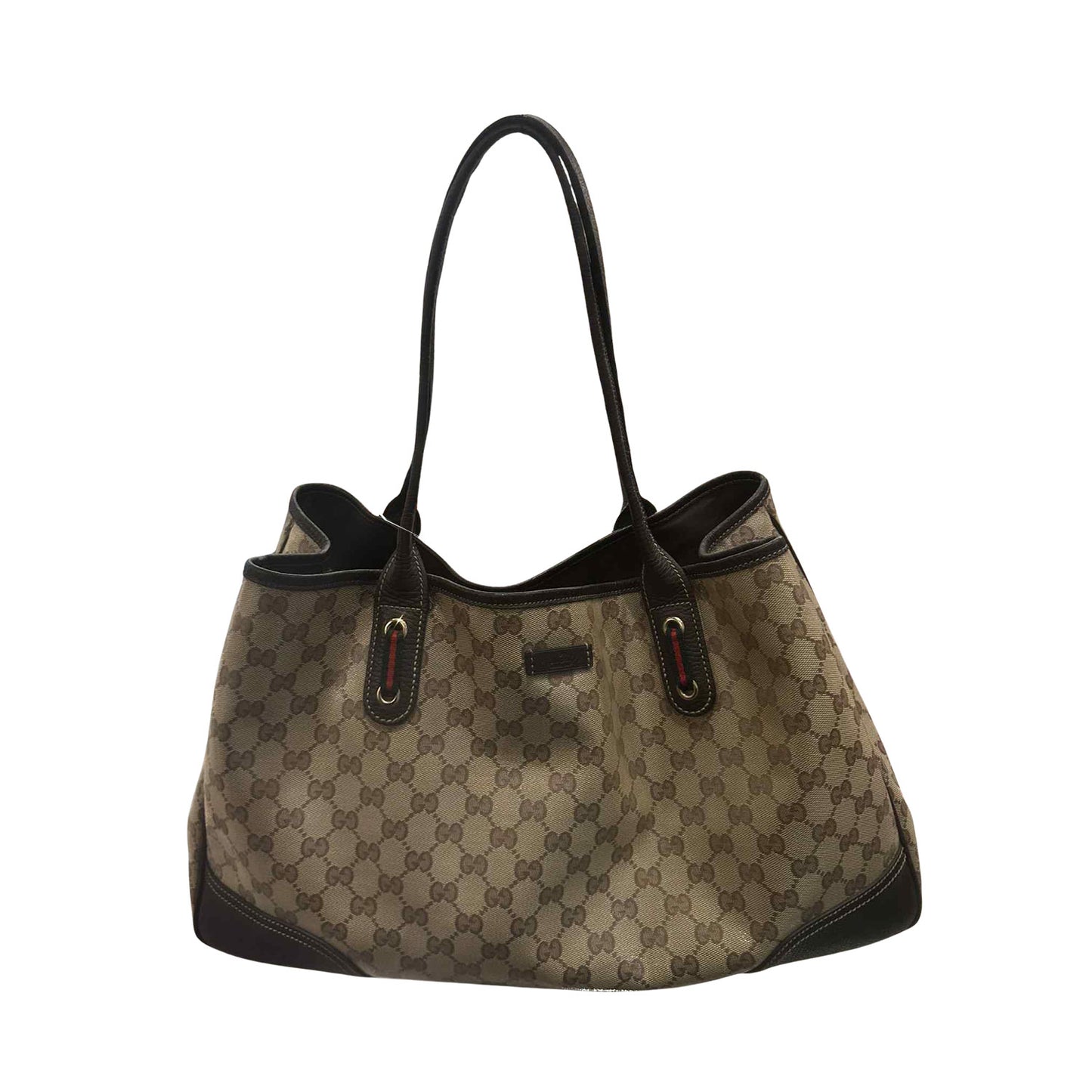 Gucci GG Canvas Tote Bag with Brown Leather Trim