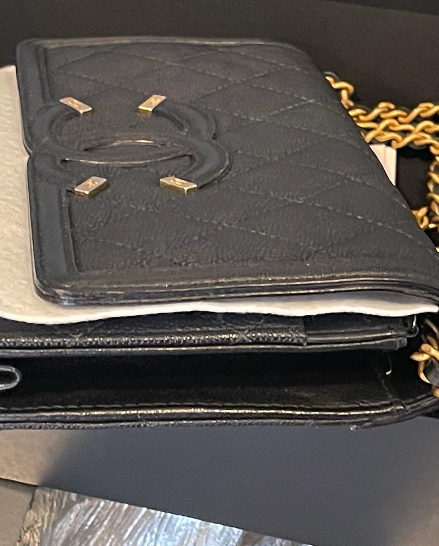 Chanel Wallet on Chain Quilted Cc Filigree Woc Black Caviar Leather Cross Body Bag