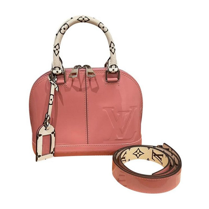 LOUIS VUITTON ALMA BB PATENT LEATHER METALLIC PINK WITH BLACK HANDLE SHW