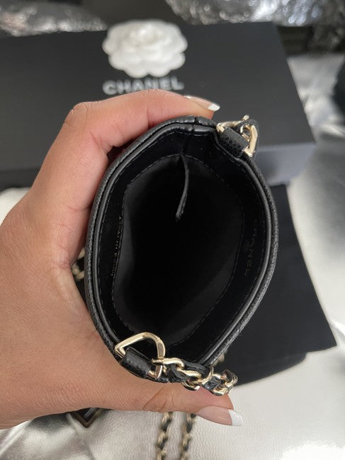 2020 Quilted Phone Holder In Black Caviar Leather Cross Body Bag